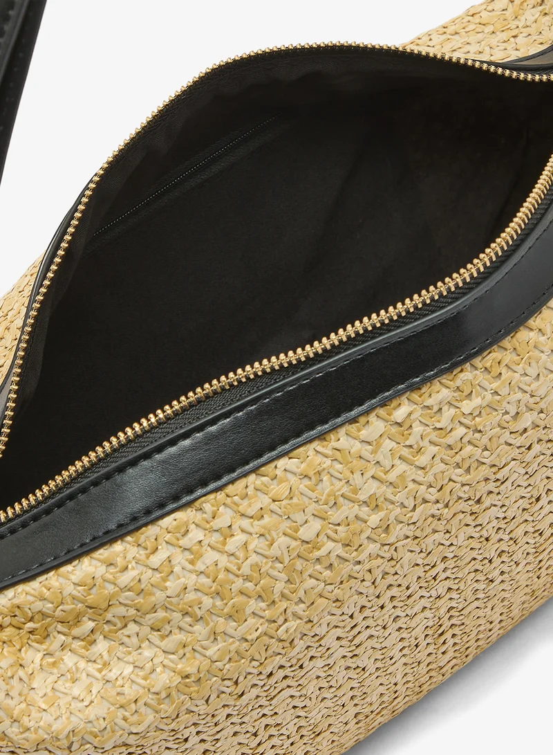 ELLA Black Raffia Textured Detail Shoulder Bag for Women | Best Price UAE